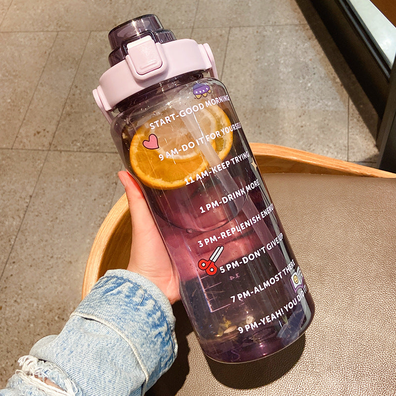 2000ml sports water cup women's summer fitness with straw large kettle portable plastic high temperature cross-border water bottle