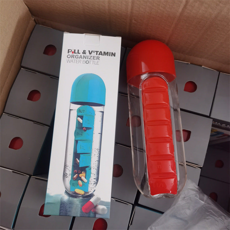 2 in 1 water cup medicine box 7 compartments outdoor portable water bottle one week medicine box water cup large-capacity