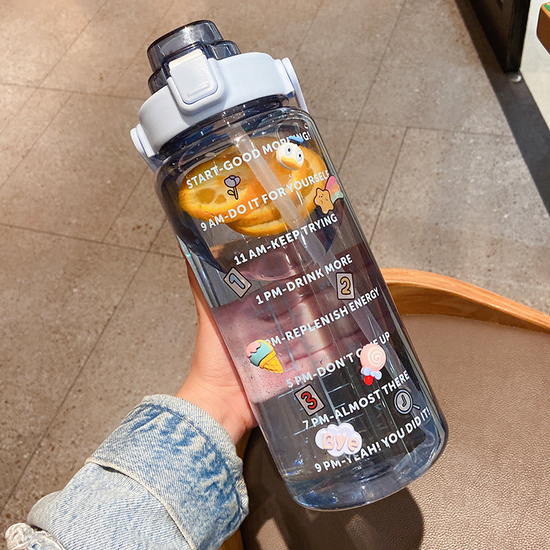 2000ml sports water cup women's summer fitness with straw large kettle portable plastic high temperature cross-border water bottle