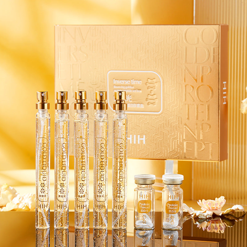 HIH Bouncy Gold Protein Peptide Set Box Essence Lifting, Fading, Tightening and Fine Grain Protein Line Carving Skin Care Set