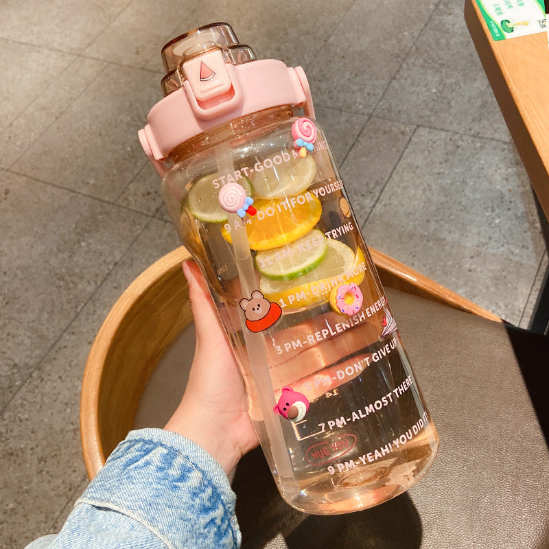 2000ml sports water cup women's summer fitness with straw large kettle portable plastic high temperature cross-border water bottle