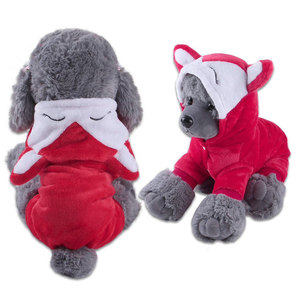 New autumn and winter pet clothes, coral fleece, Yiwu four-legged cartoon transformation, puppy clothes, dog clothes