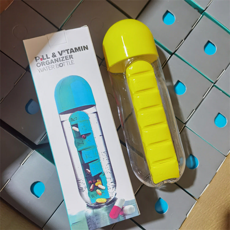 2 in 1 water cup medicine box 7 compartments outdoor portable water bottle one week medicine box water cup large-capacity